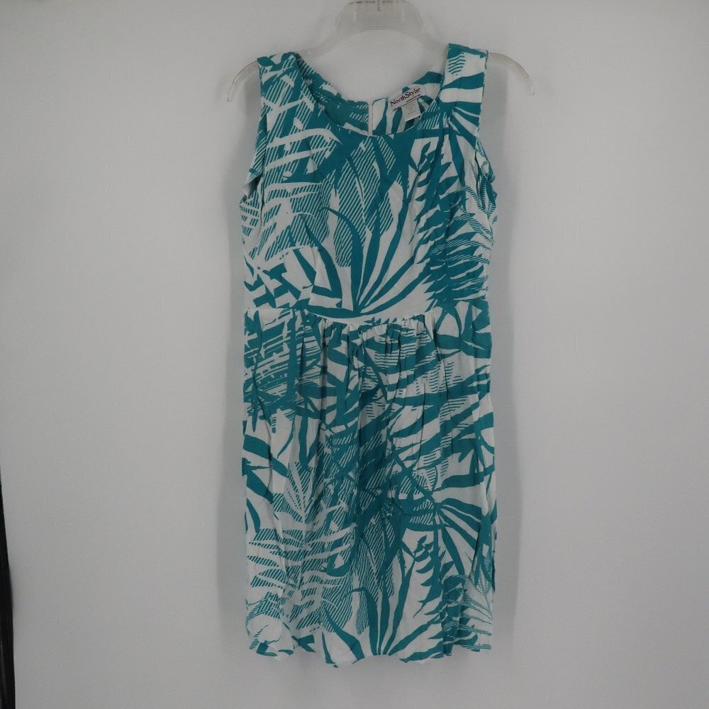 Vintage North Style Teal White Tropical Style Dress Size 10P